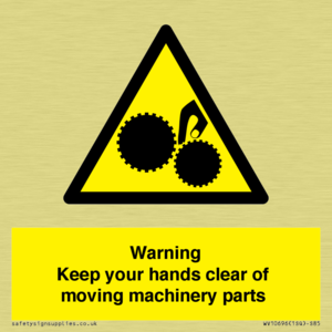 Warning - Keep your hands clear of moving machinery parts